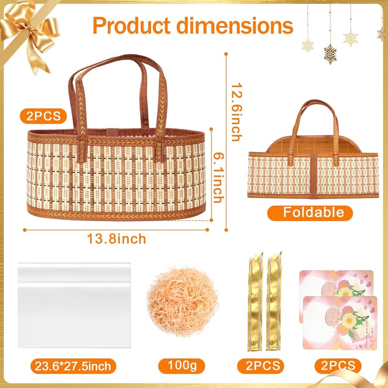 Orchidleaf 2 Set Empty Gift Baskets, Woven Bamboo Baskets for Gifts Empty, Christmas Basket Empty Large to Fill in Gifts with Wrap Bags, Raffia, Pull Bows for Mother's Day, Baby Baptisms, Housewarming - Image 3